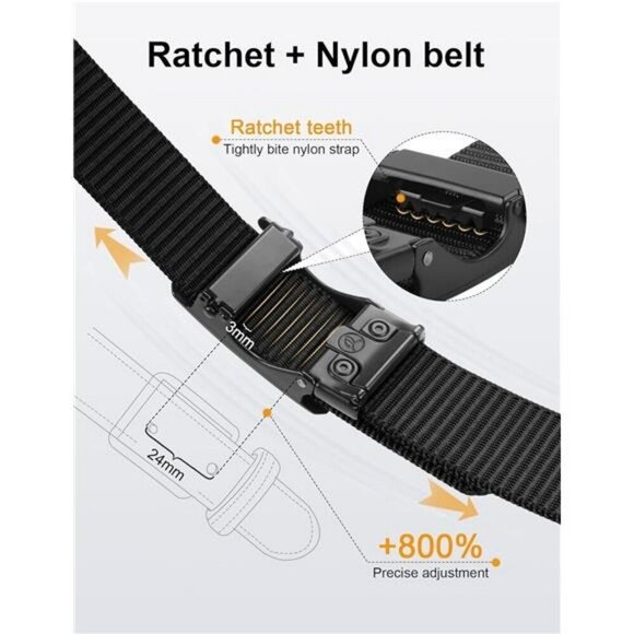 Mens Nylon Web Ratchet Belt Adjustable Slide Buckle for Jeans Casual Pants - Picture 2 of 7